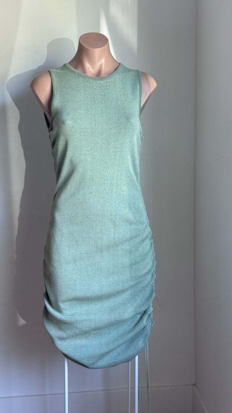 Lioness Fashion Sage Green Ruched Mini Dress L NWT Bodycon Knit Australian Brand